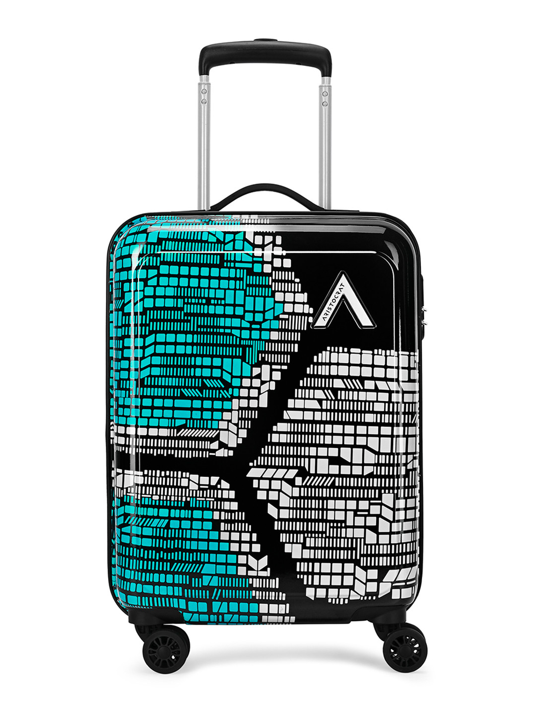 Aristocrat Bruce Blue Hard Luggage 54cm Cabin Trolley Bag with 8-Wheel & Combination Lock