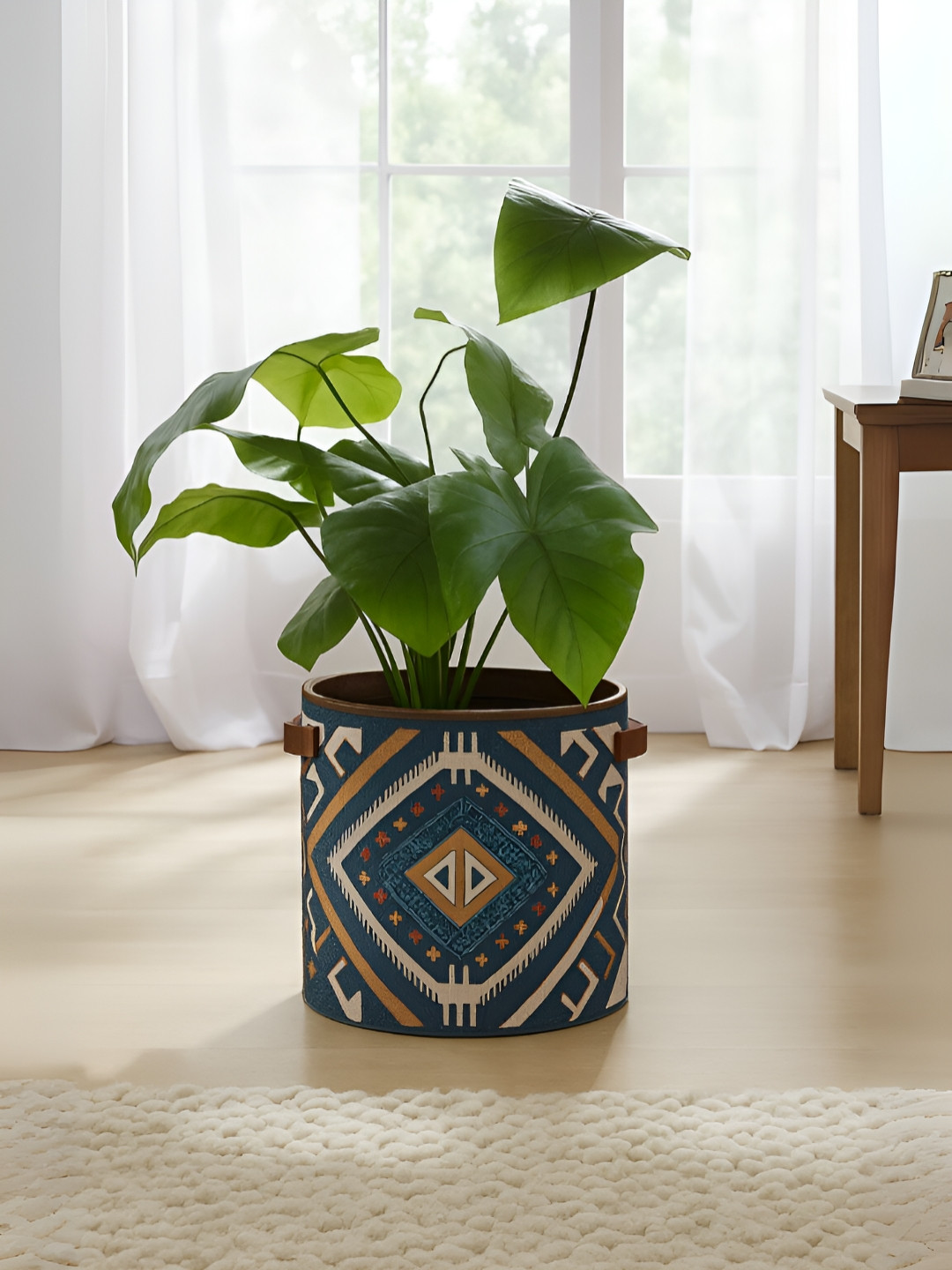 Mona B TaruVastra Blue & White Printed Oversized Planter