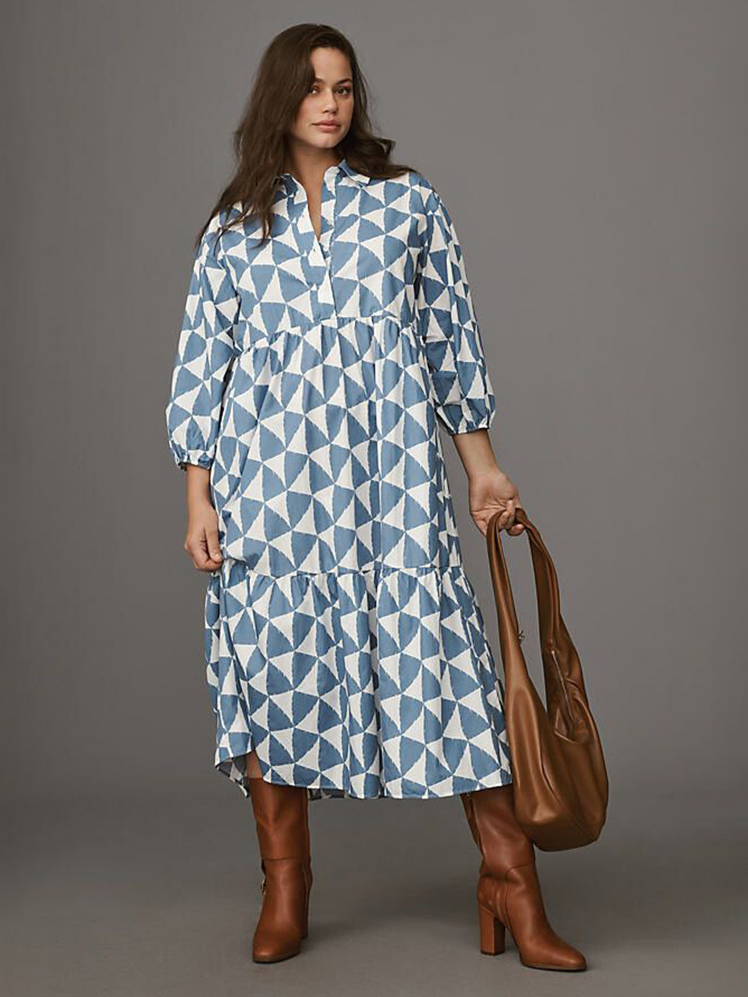 R.Code by The Roadster Life Co. Women Floral Print Layered Shirt Midi Plus Size Dress