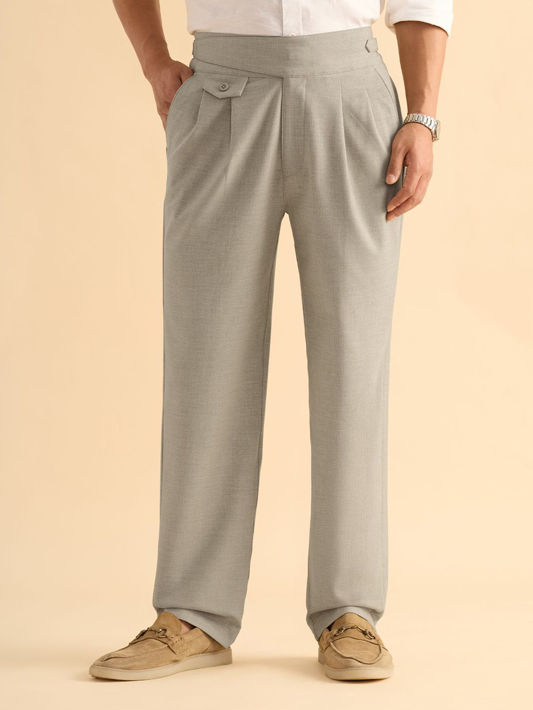 The Souled Store  Men Gurkha Pants: Granite Camel Tapered Fit Super Flex Pants