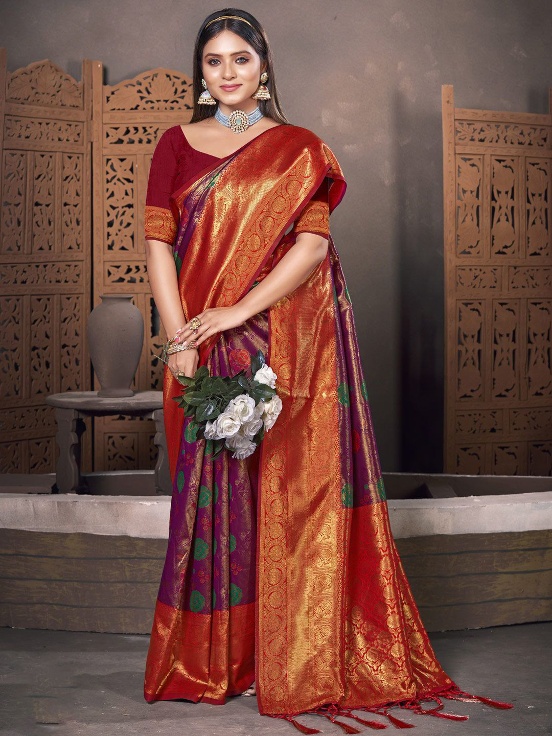 DEVATITHI Purple Kanjivaram Silk Saree