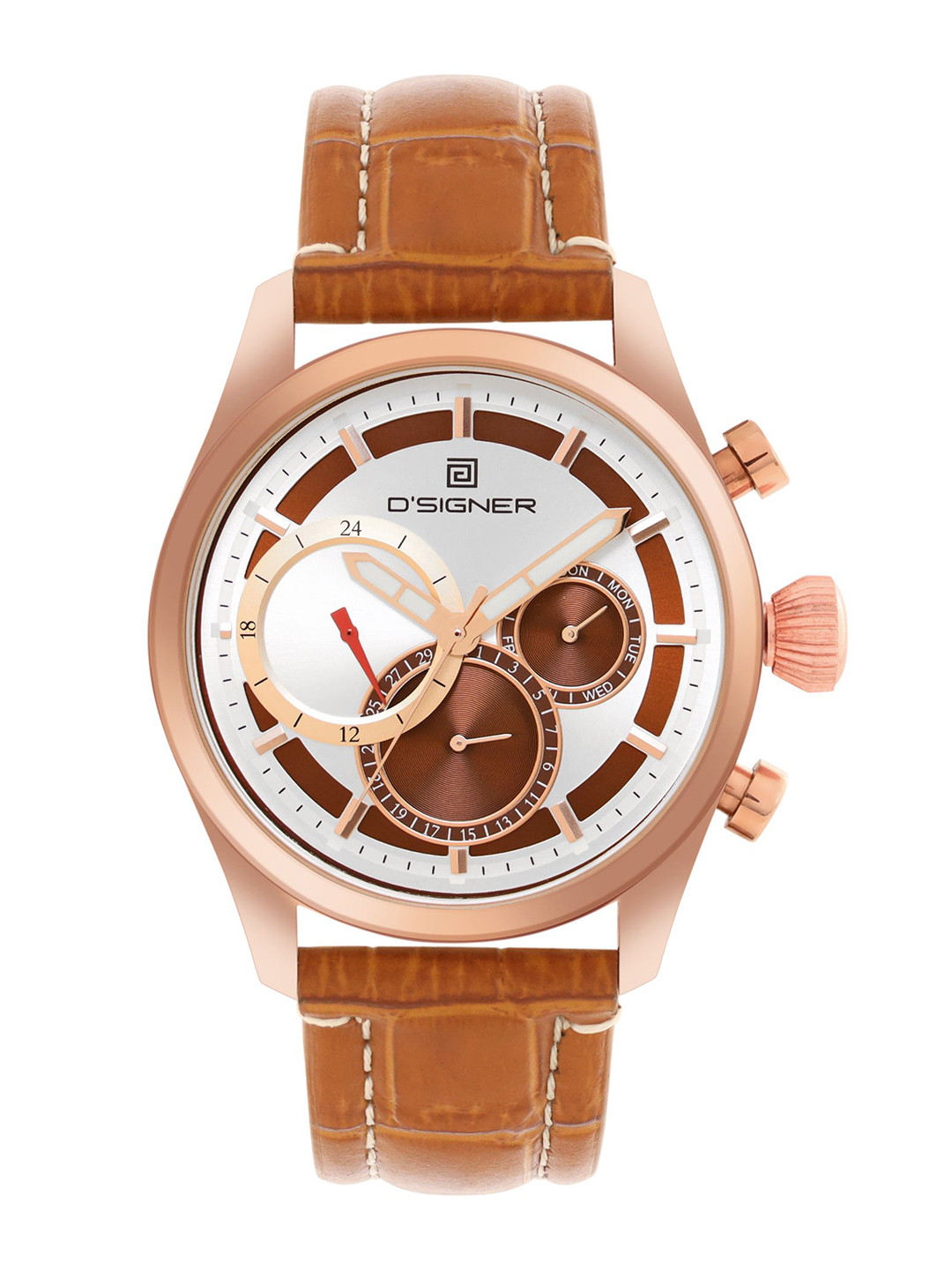 D'SIGNER Men Skeleton Dial & Leather Straps Analogue Multi Function Watch 680RGL.9G