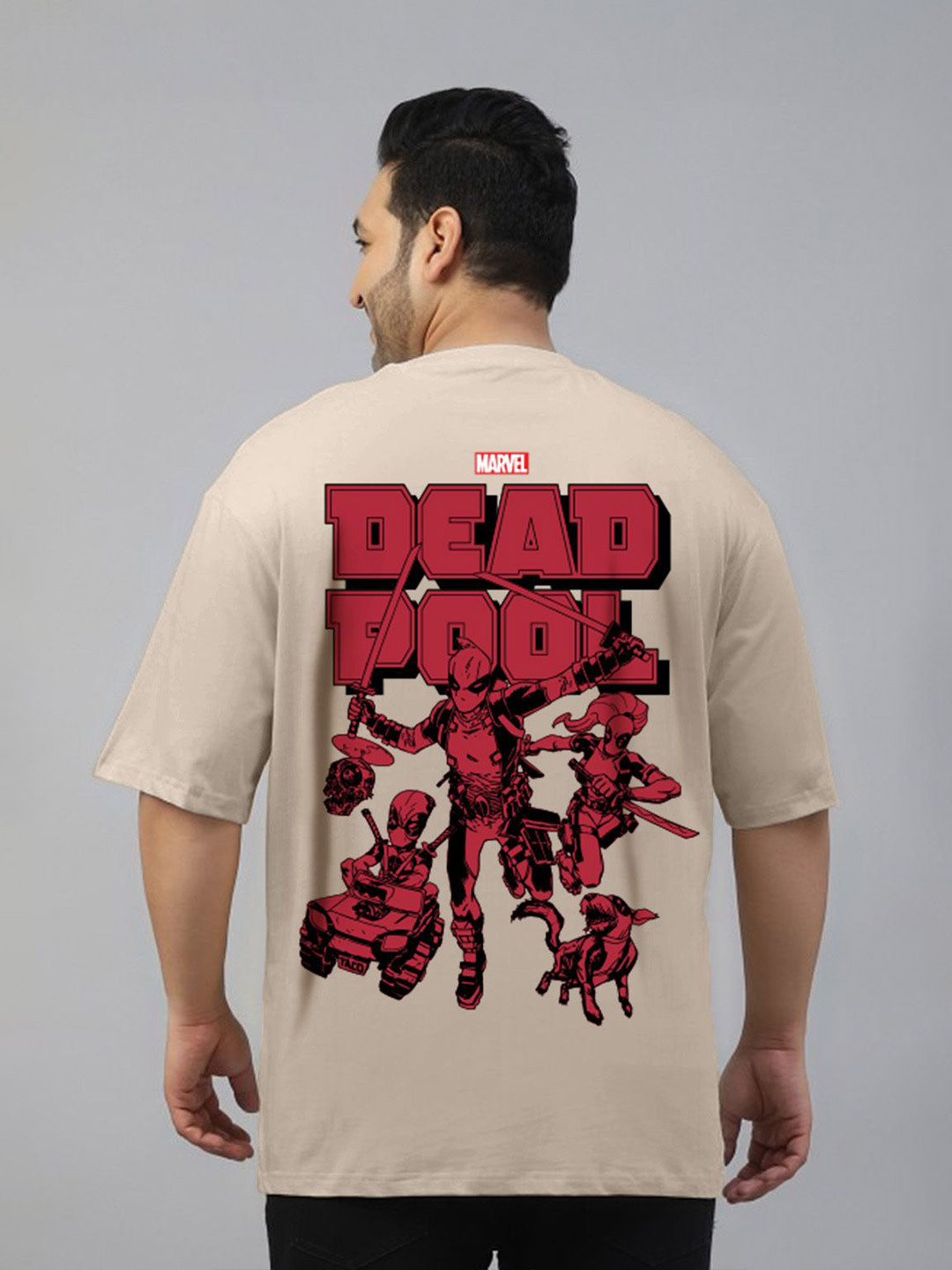 VEIRDO Men Plus Size Deadpool Graphic Printed Round Neck Cotton T-shirt