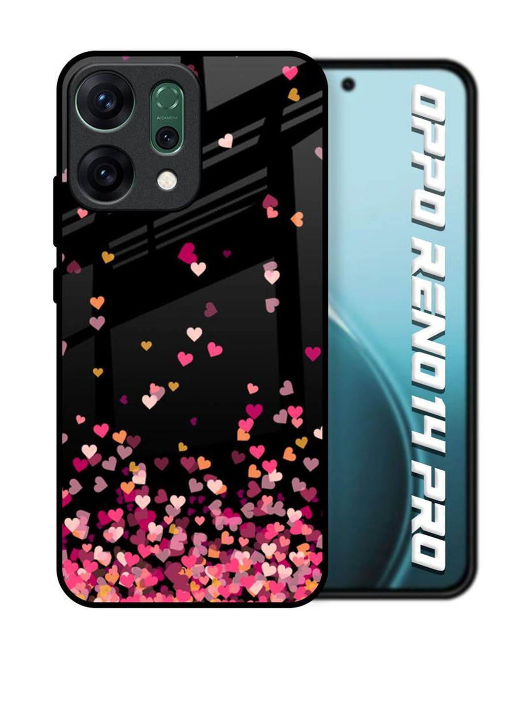 QRIOH Heart Rain Fall Glass Case For Oppo Reno14 Pro 5G Back Case Mobile Accessories