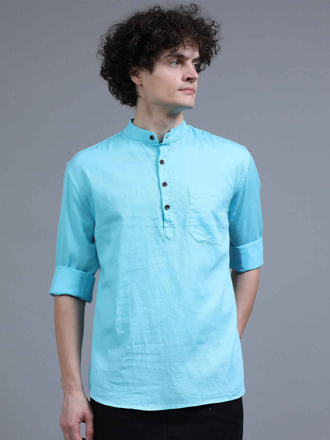 Proword Mandarin Collar Thread Work Straight Pure Cotton Kurta