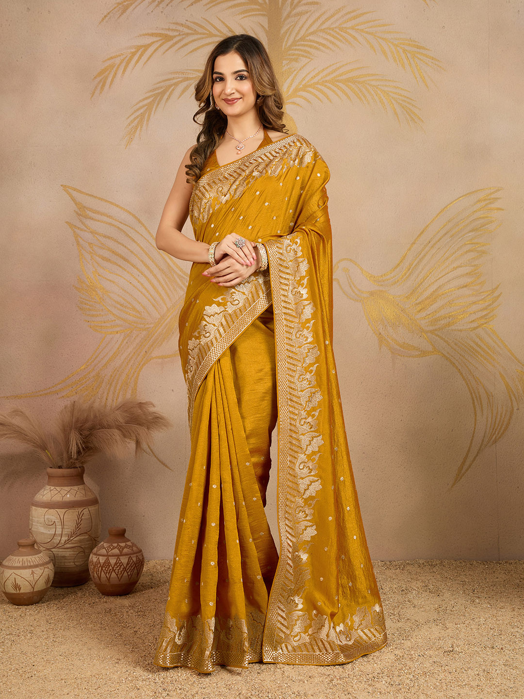 Trendmalls Women Art Silk Designer Embroidery Saree with Unstitched Blouse Piece