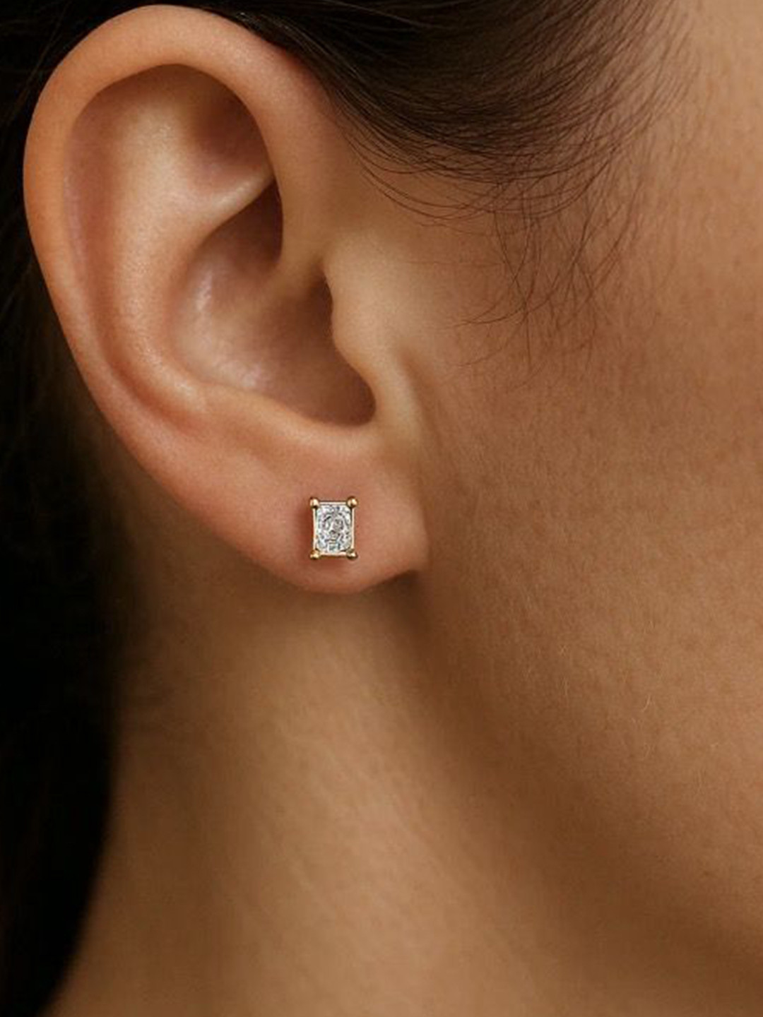 Anushka Jain Jewellery 925 Sterling Silver Rectangle Diamond Studs Earrings