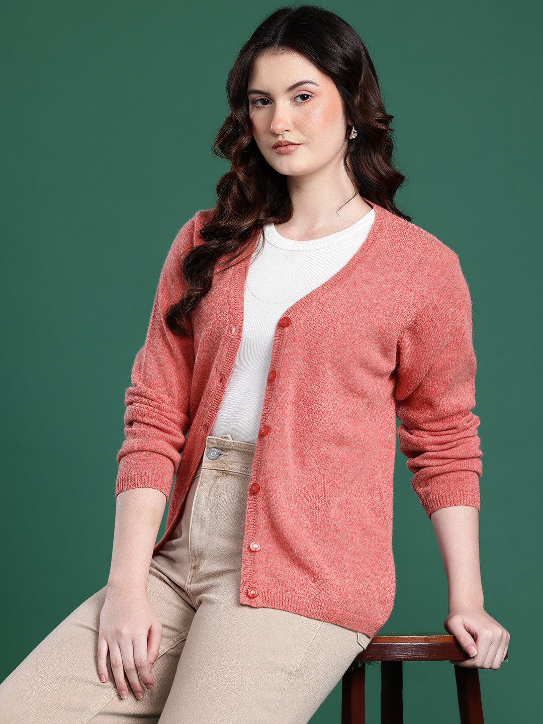 Cayman Front-Open V-Neck Woollen Cardigan