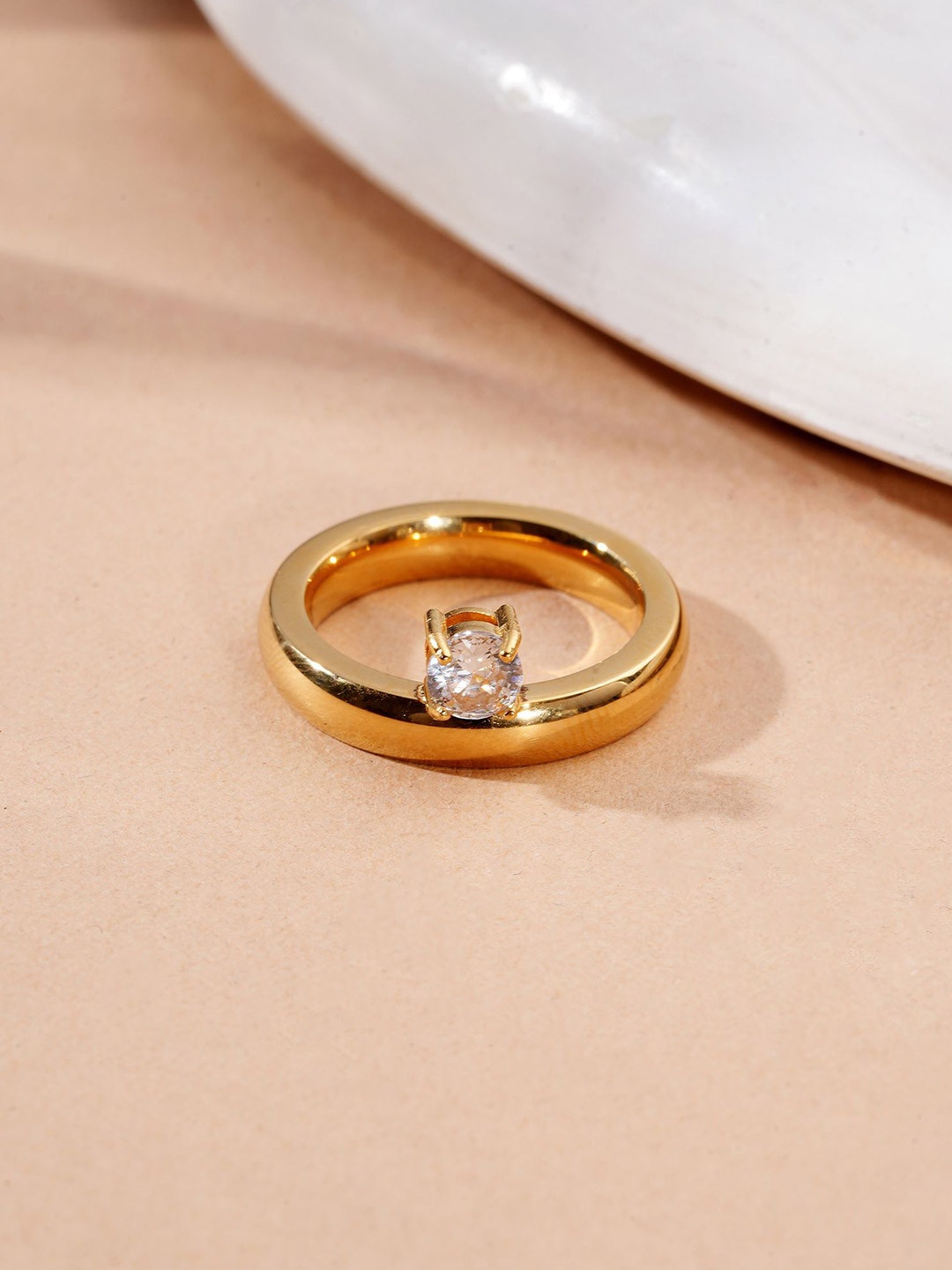 PALMONAS Waterproof & Anti-Tarnish Sculpted Band Cubic Zirconia-Studded Finger Ring