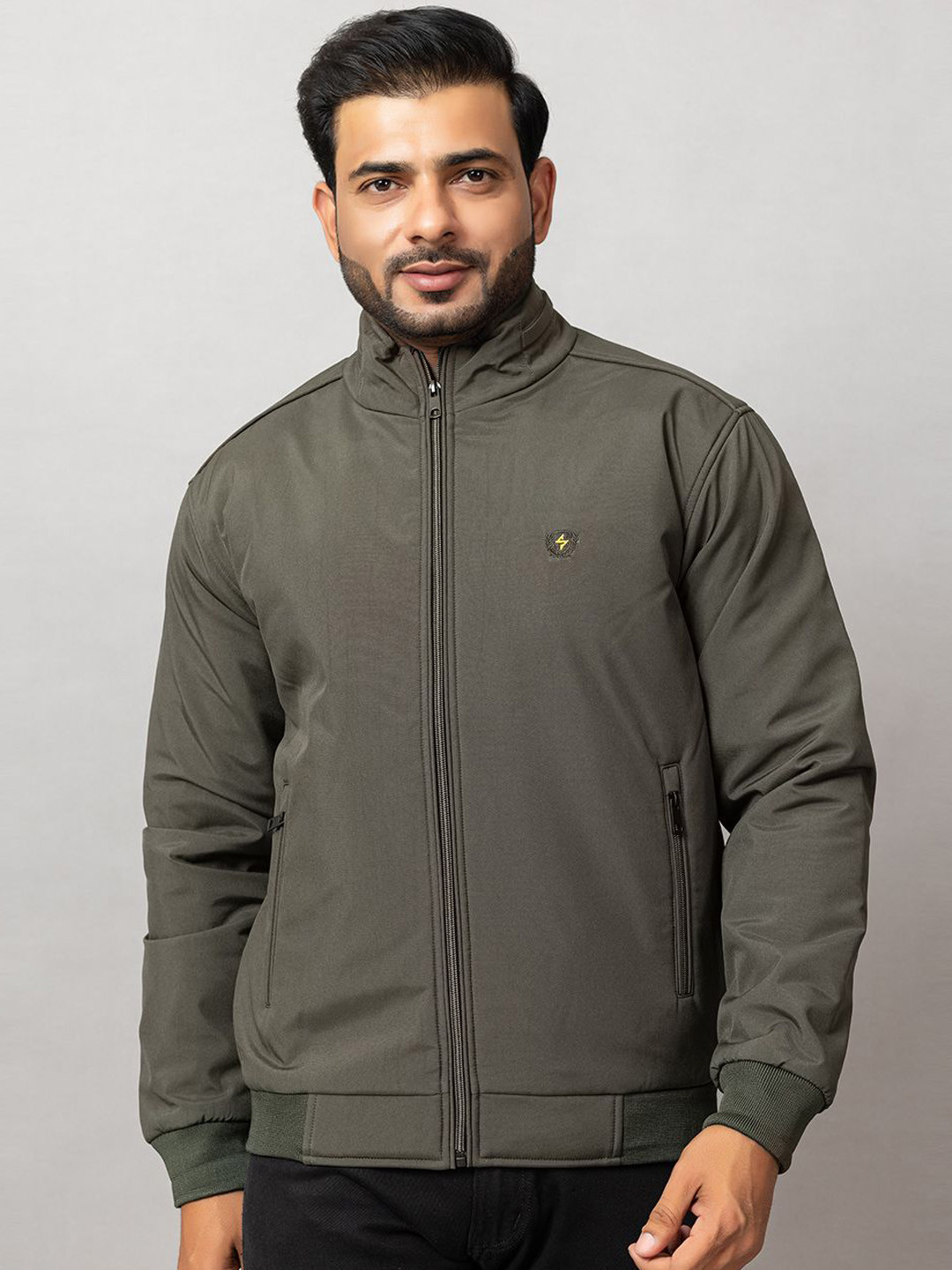 Seapen Men Mock Collar Solid Lightweight Bomber Jacket