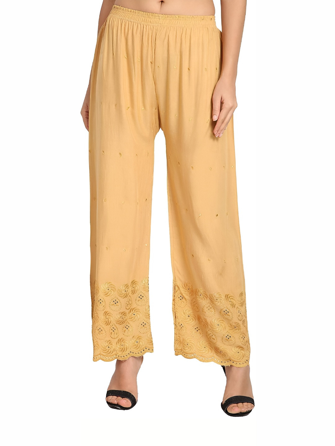 MIXFIT Women Embroidered Relaxed Fit Mid-Rise Flat-Front Parallel Trousers