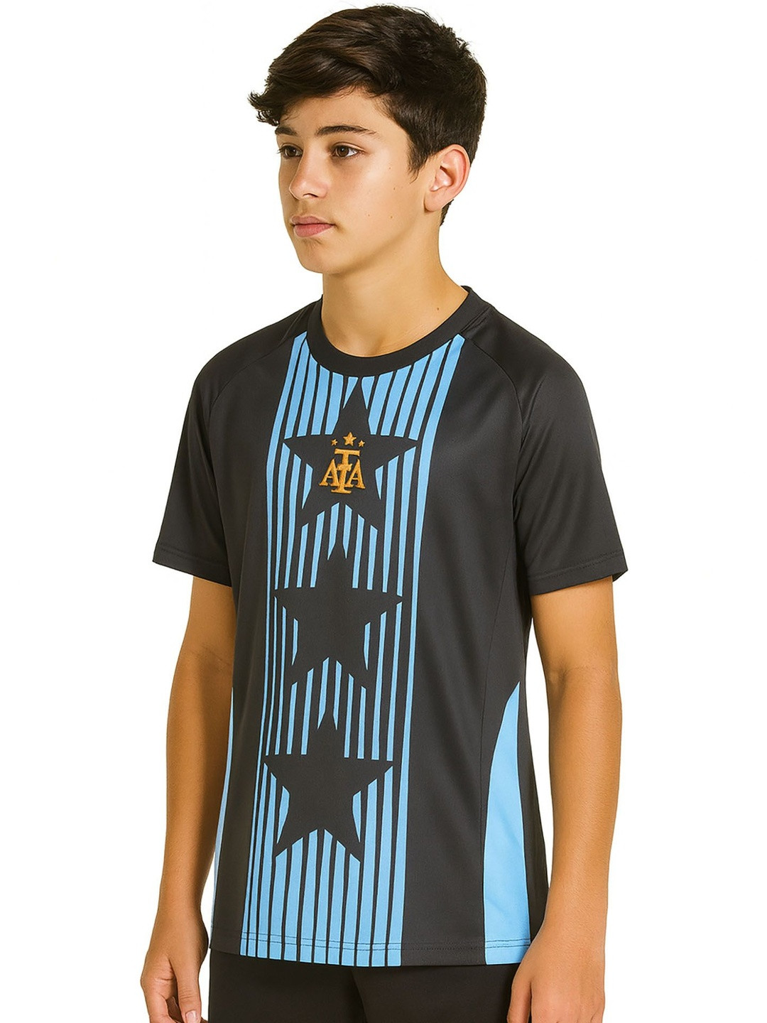 dostitch Boys Black Lionel Messi Printed Dri-FIT T-shirt