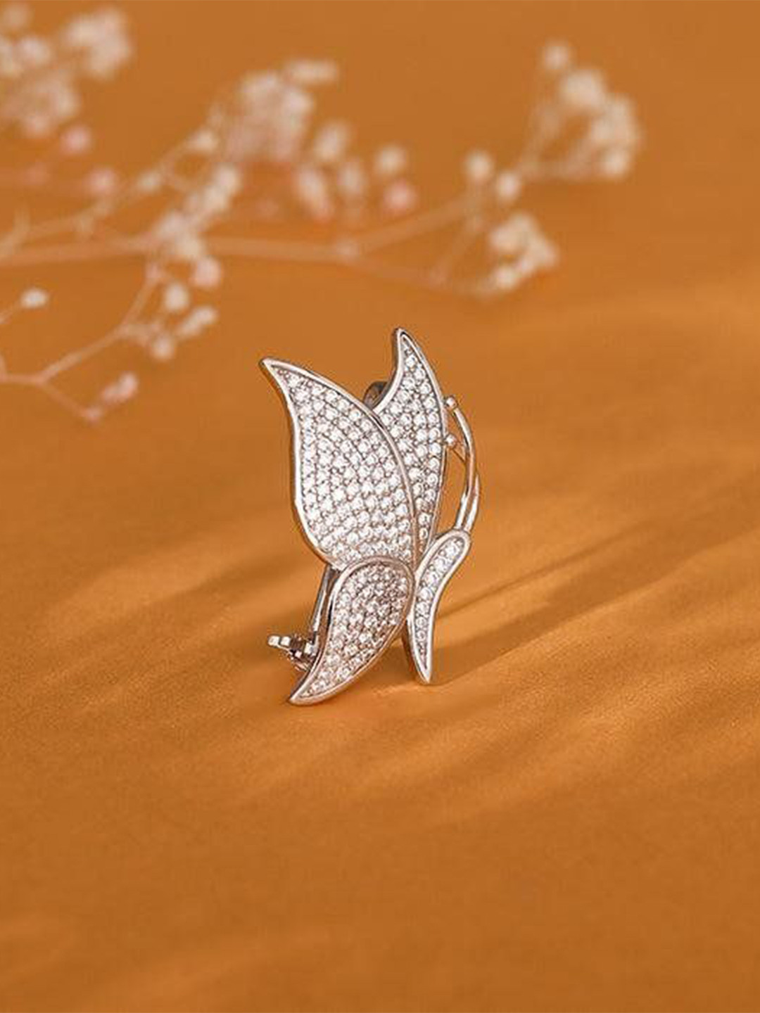 GIVA 925 Silver-Plated Zircon Studded Fluttery Butterfly Brooch