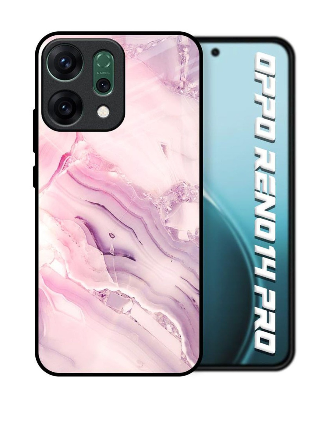 QRIOH Diamond Pink Gradient Printed Oppo Reno14 Pro 5G Glass Back Case Mobile Accessories