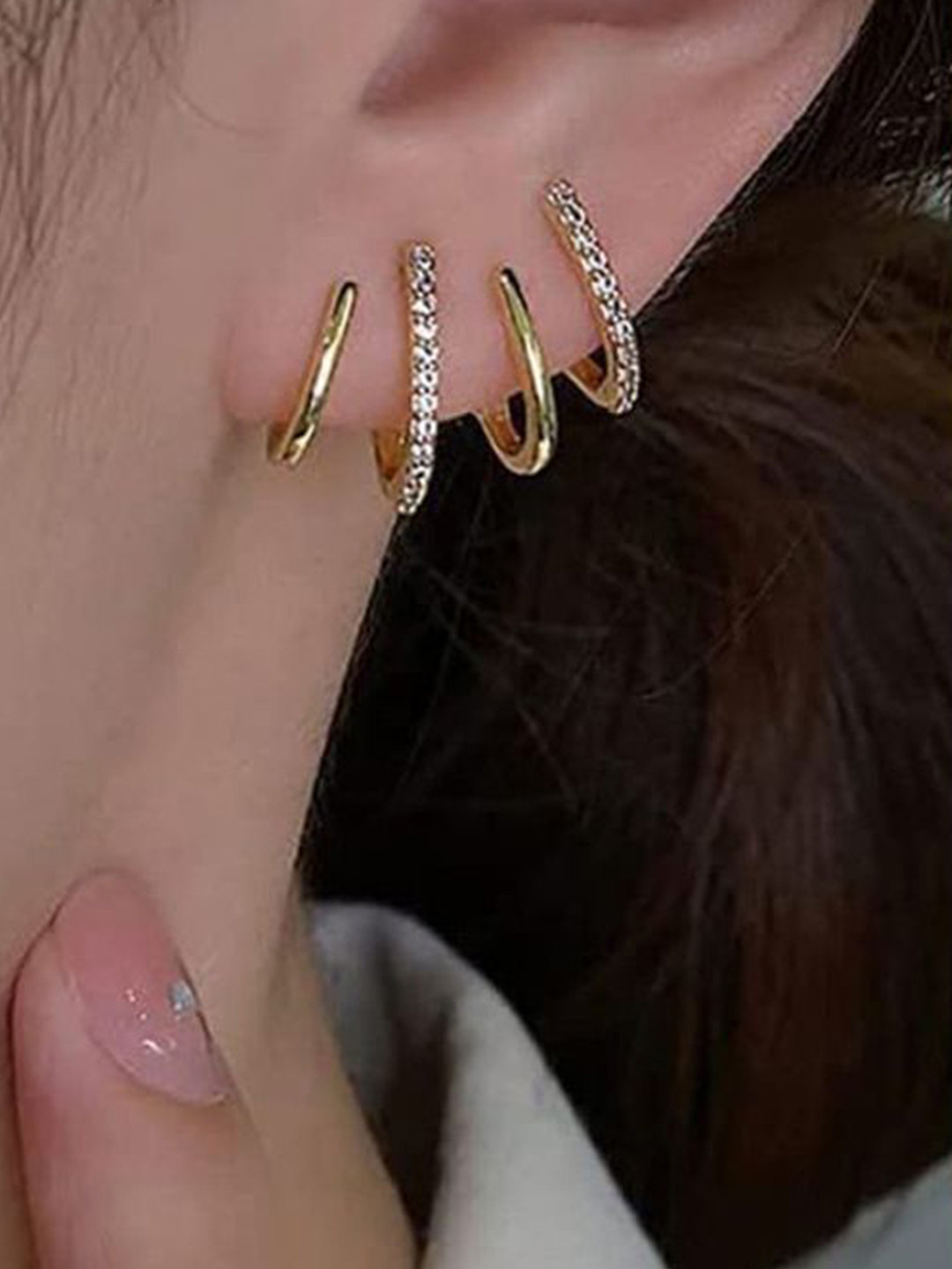 GOLDIWALA Gold-Plated Artificial Stones Studded Contemporary Shaped Studs