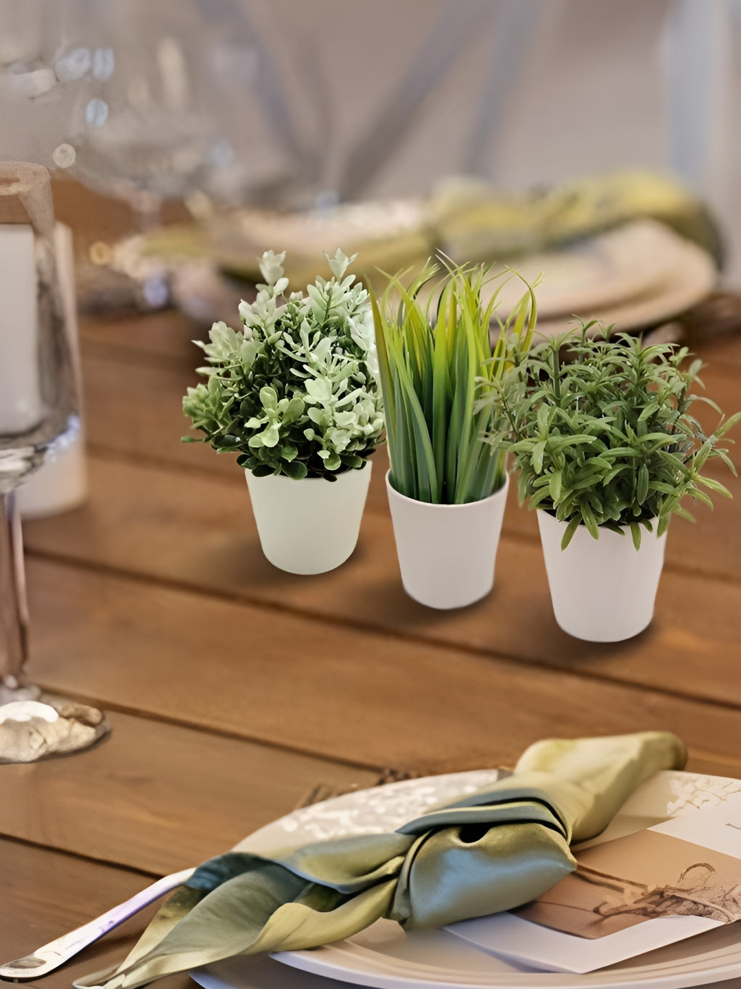 paperi Green 3 Pieces Mini Artificial Plants With Pots