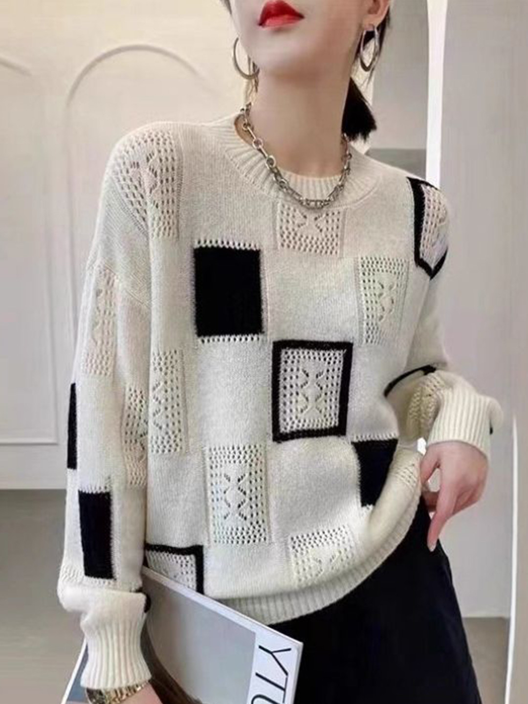StyleCast Women Self Design Crew Neck Pullover Sweater