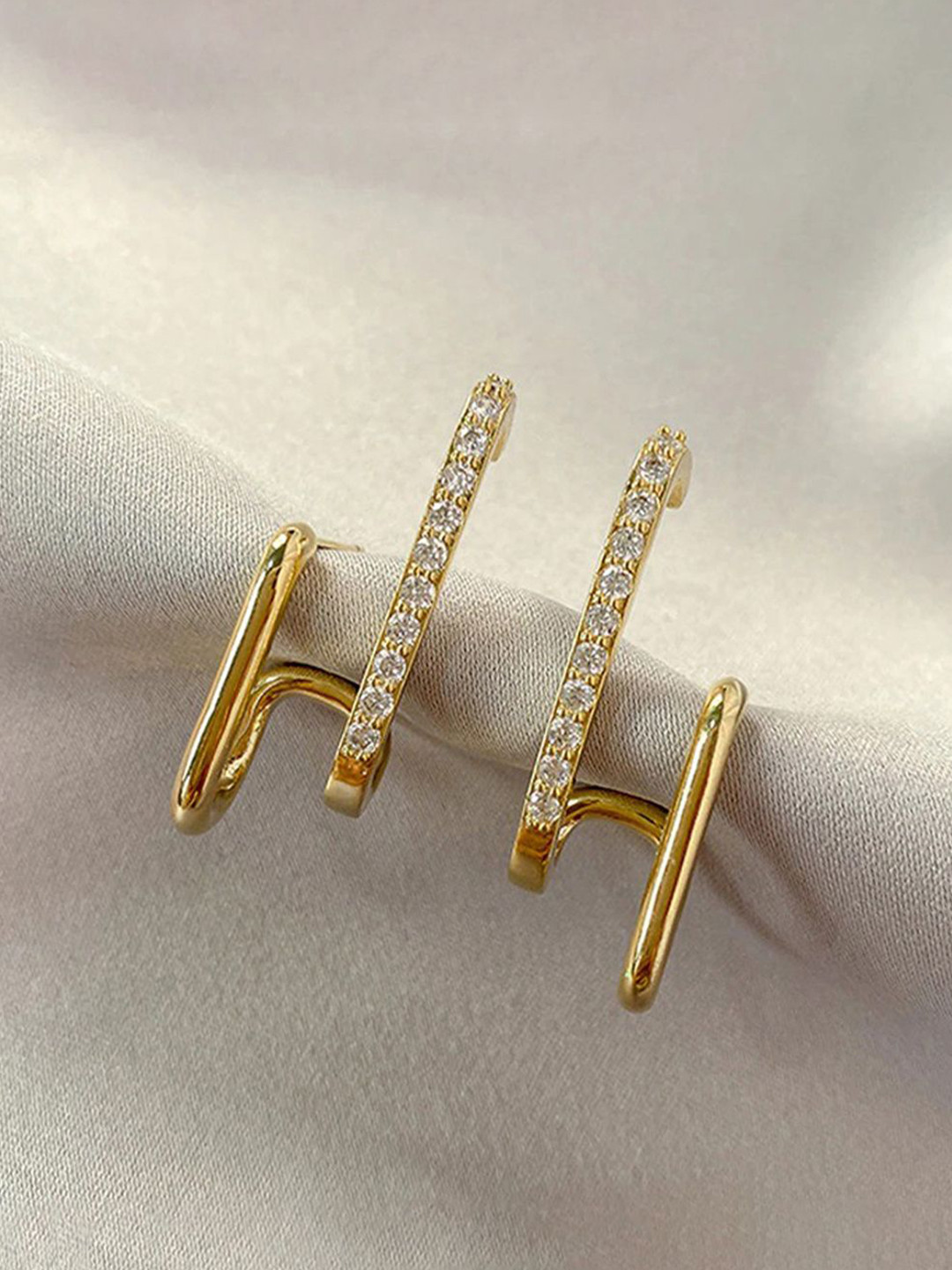 GOLDIWALA Korean Gold-Plated Artificial Stones Studded Contemporary Shaped Studs