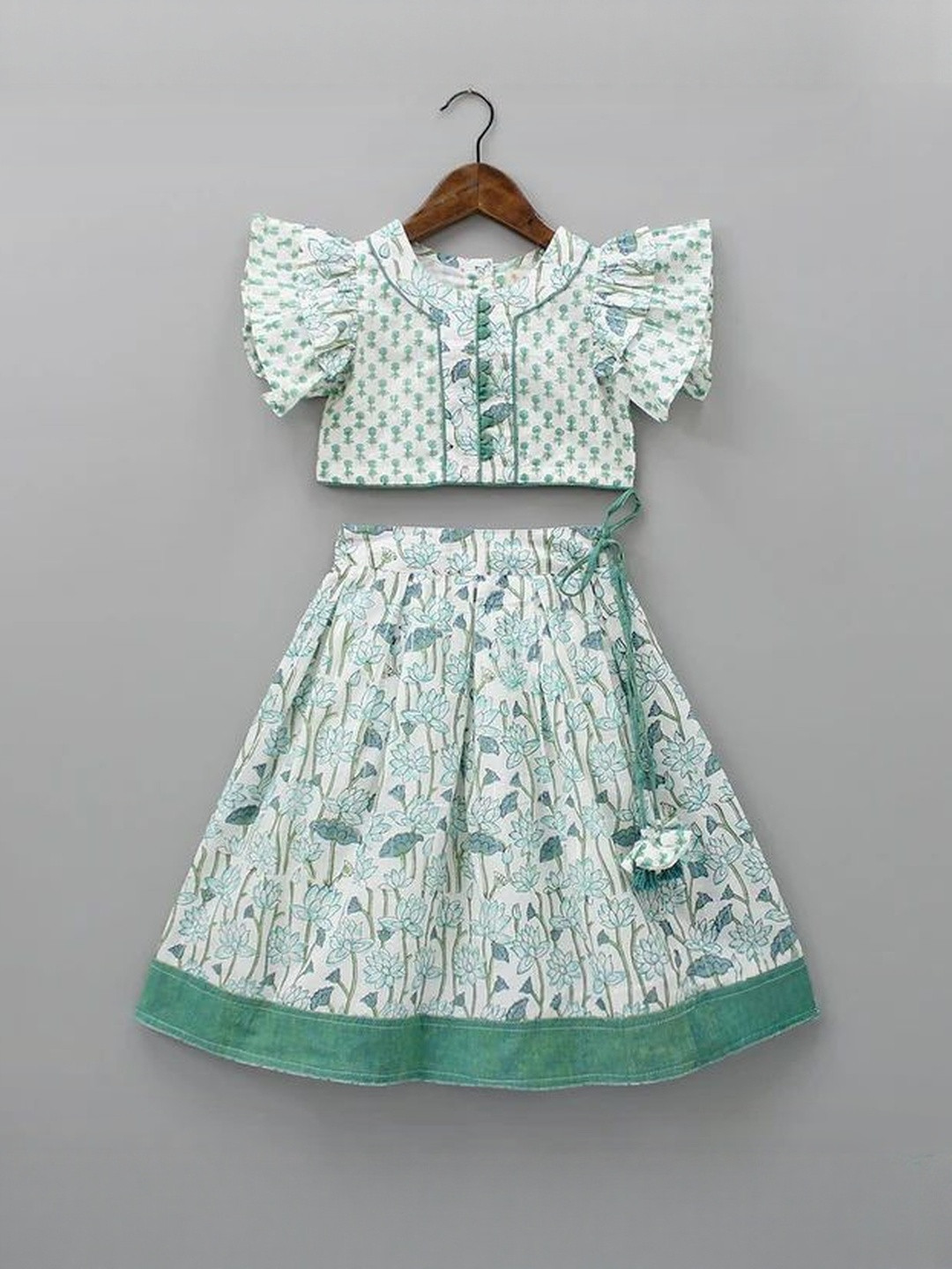 Leons Fab Girls Printed Thread Work Ready to Wear Lehenga