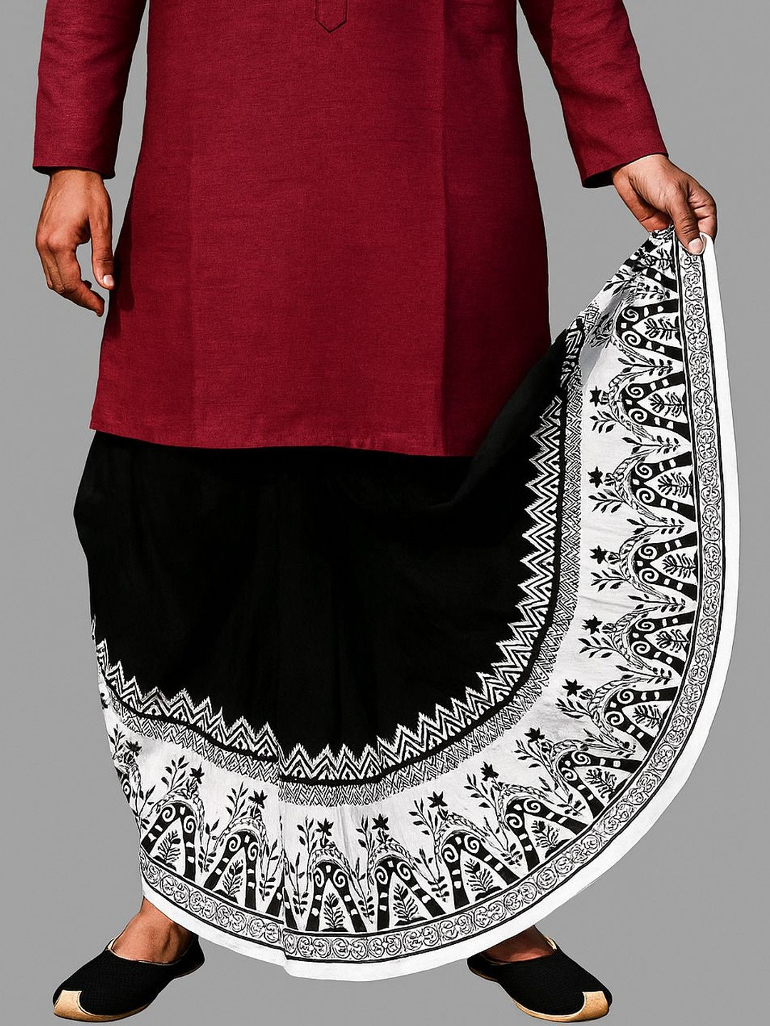 AMIT ONLINE Men Mour Puccho Printed Dupion Silk Dhoti