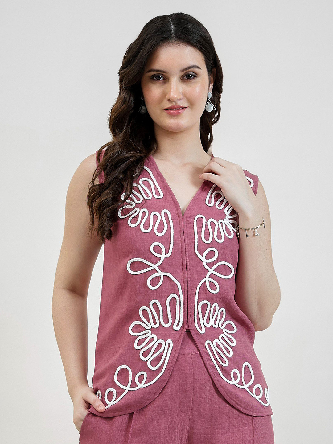 Boho By Athena Women Abstract Embroidered Linen Top