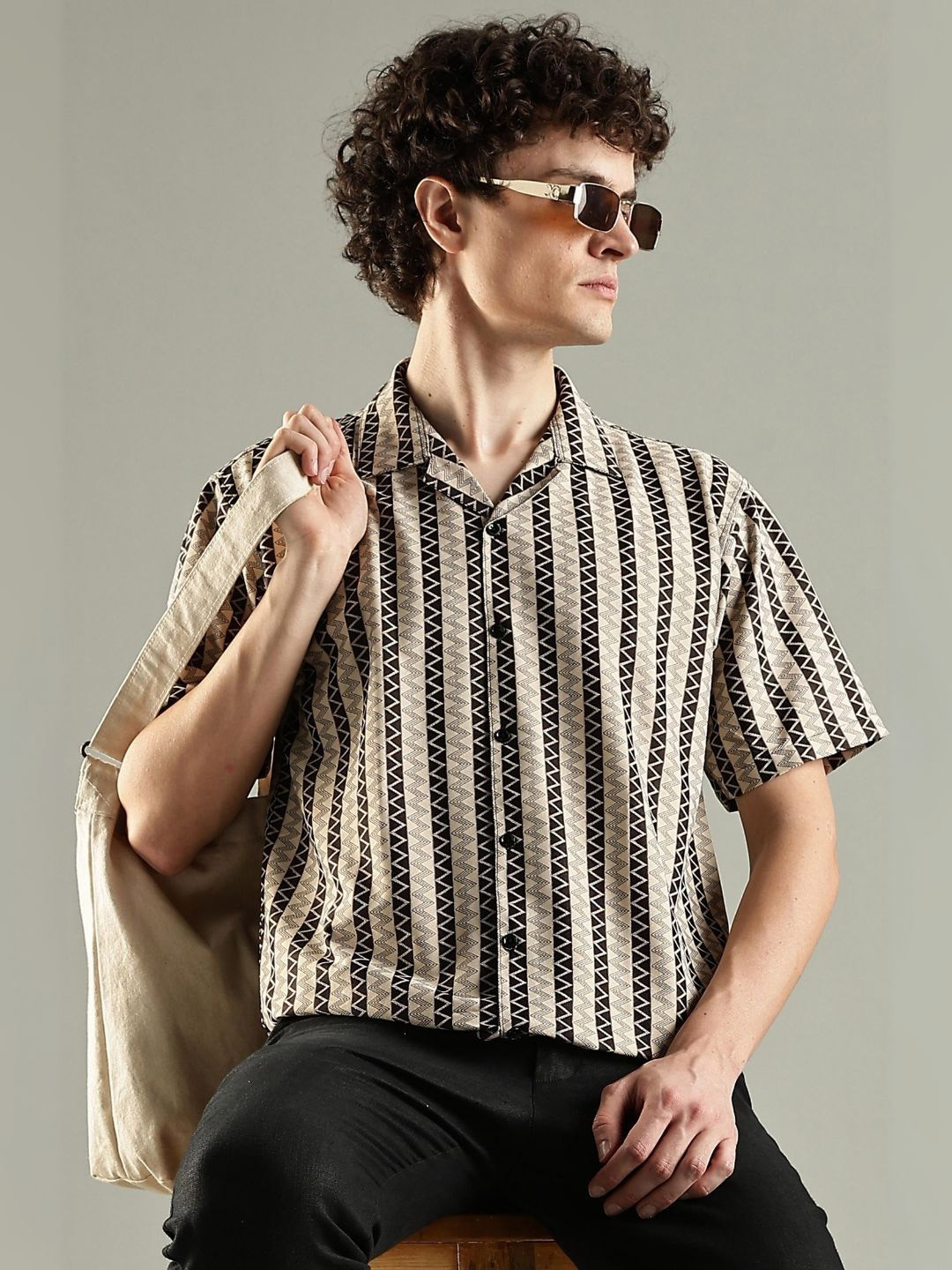 MaverIQ Premium Fit Striped Spread Collar Casual Shirt