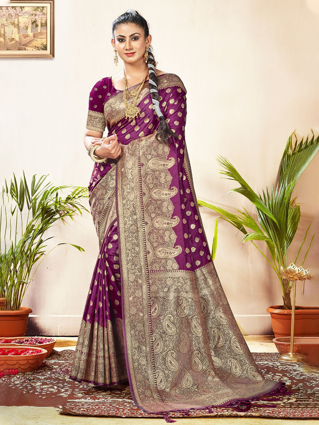 DEVATITHI Purple Banarasi Silk Saree