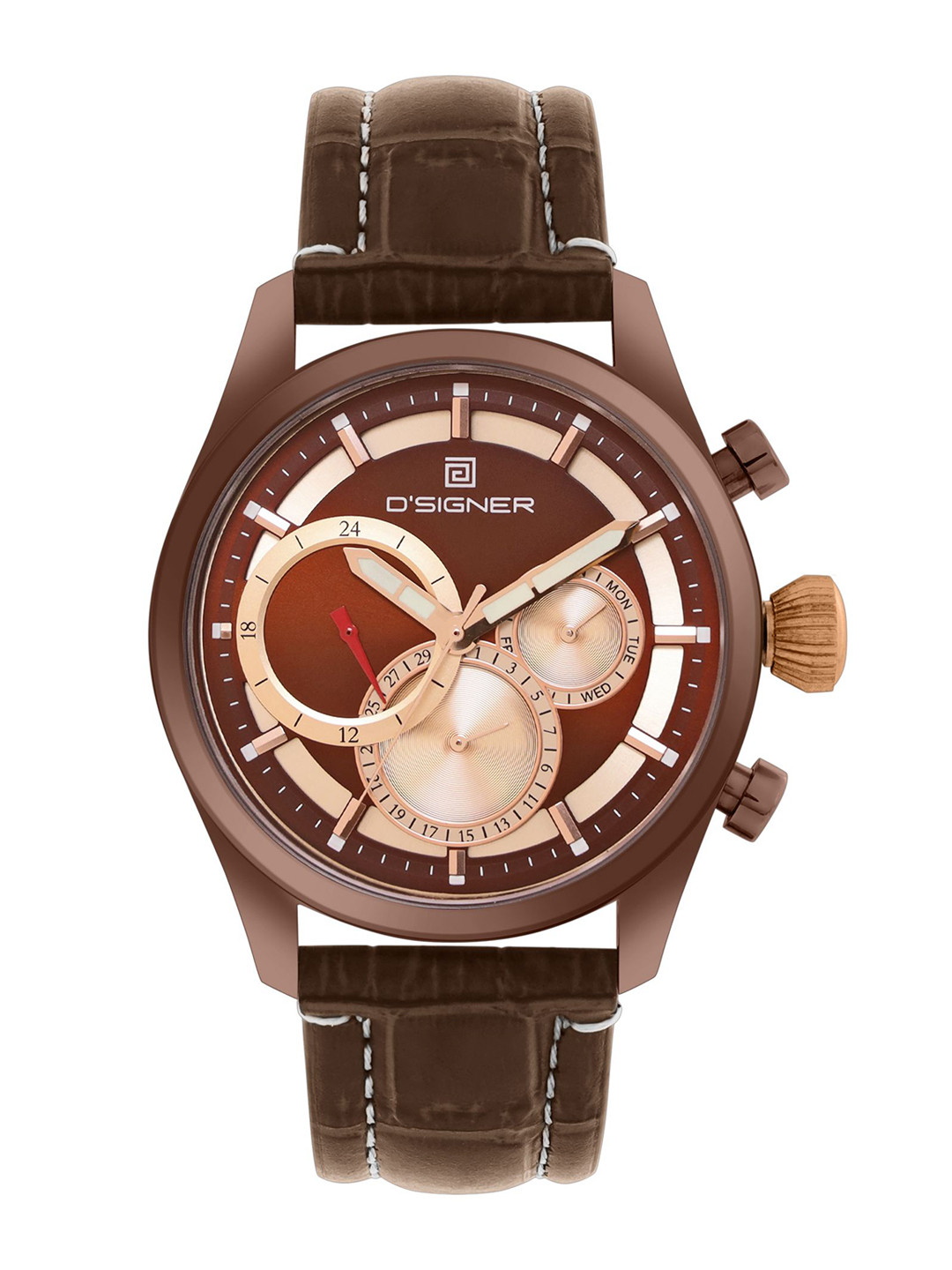 D'SIGNER Men Leather Straps Analogue Multi Function Watch 680BRNL.9G