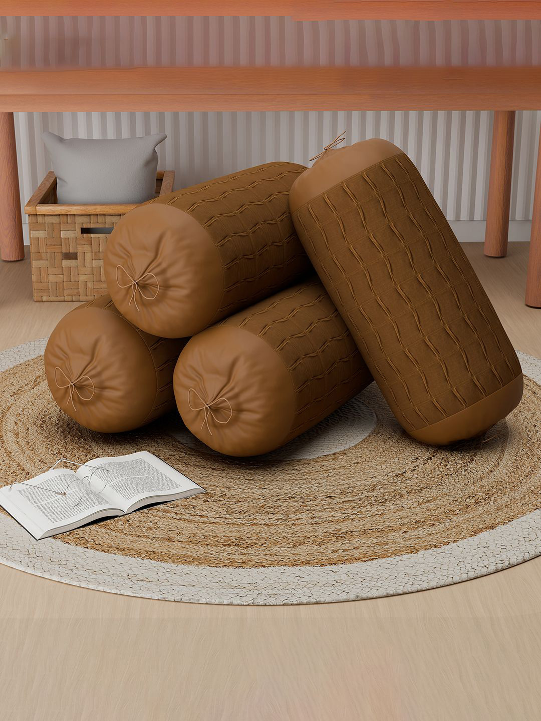 Kuber Industries Bolster Cover Set Of 4 With Drawstring Closure 7 Wave