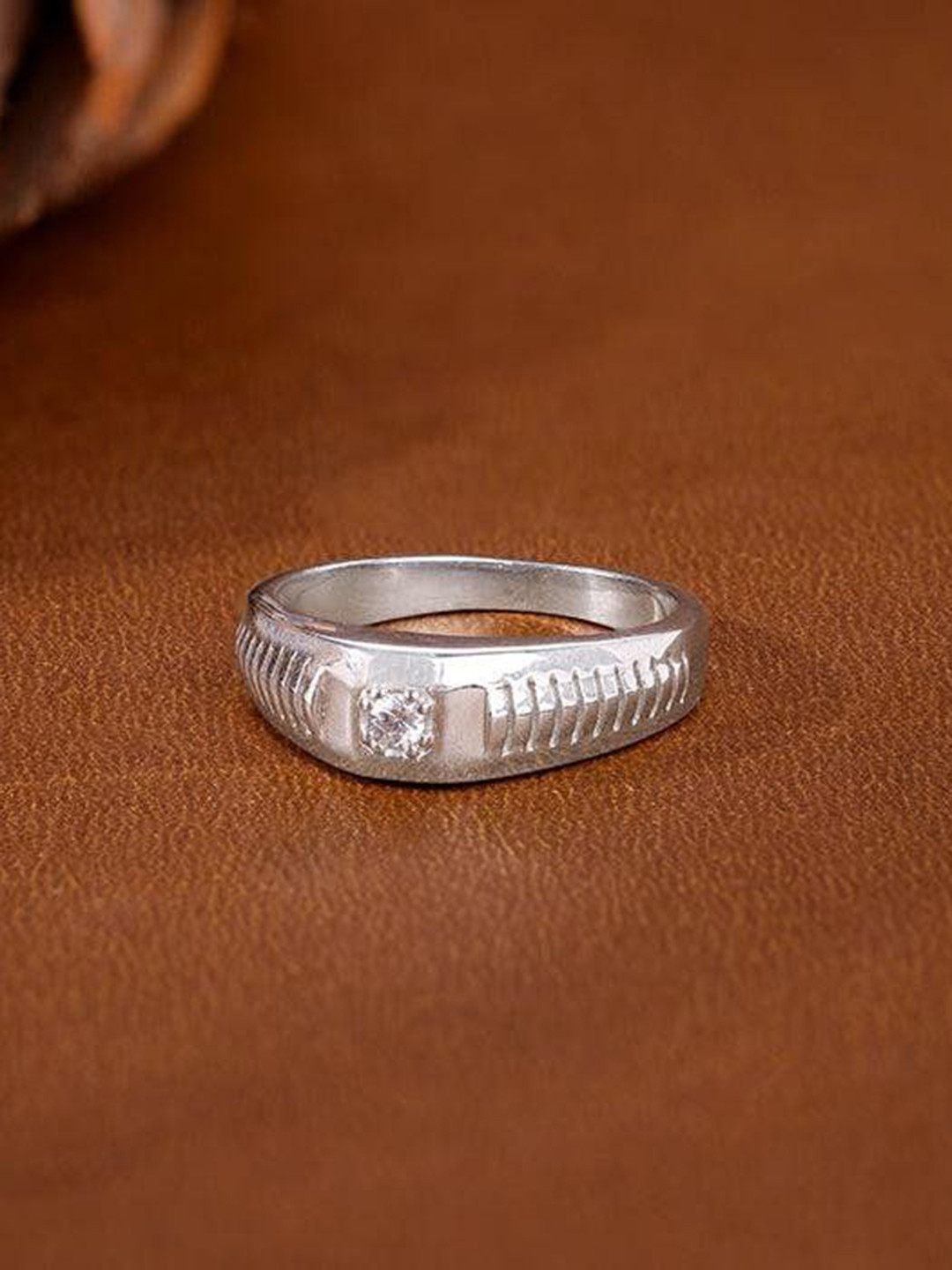 GIVA Men Silver Zirconia Shadow Ring