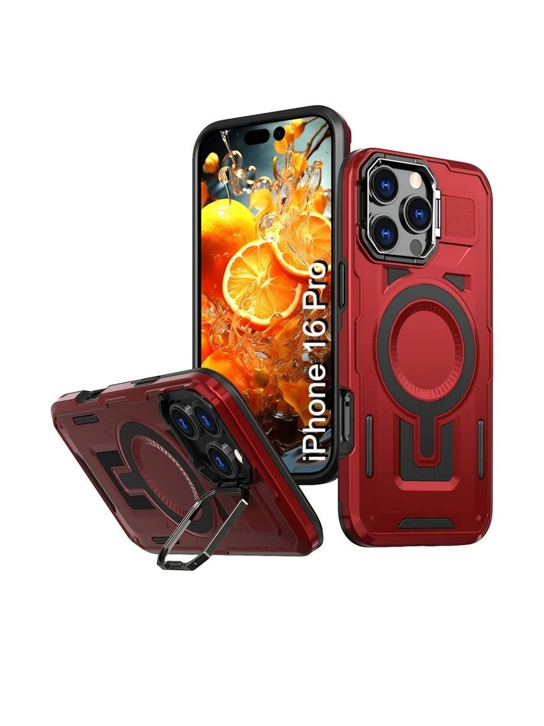 Luxury Kase Rugged Shockproof iPhone 16 Pro Magnetic Back Case with Kickstand