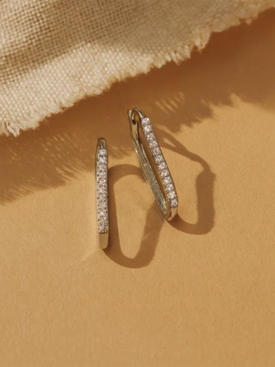 Anushka Jain Jewellery 925 Sterling Silver Geometric Silver-Plated Cubic Zirconia Hoops
