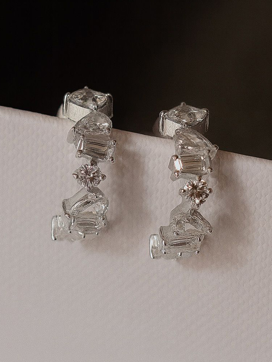 Anushka Jain Jewellery 925 Sterling Silver Cubic Zirconia Multi Shaped Half Hoop Earrings