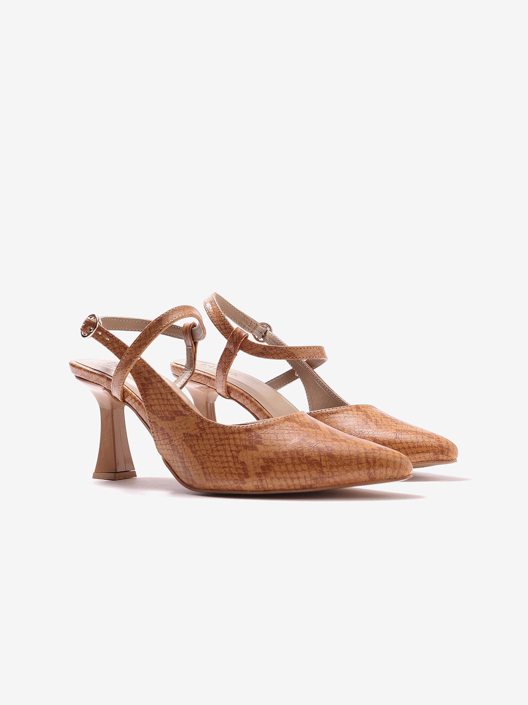 Pair ie Tales Women Printed Leather Pointed Toe Kitten Heel Pumps