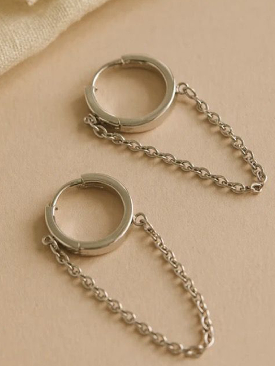 Anushka Jain Jewellery 925 Sterling Silver Chained Small Huggie Half Hoop Earrings
