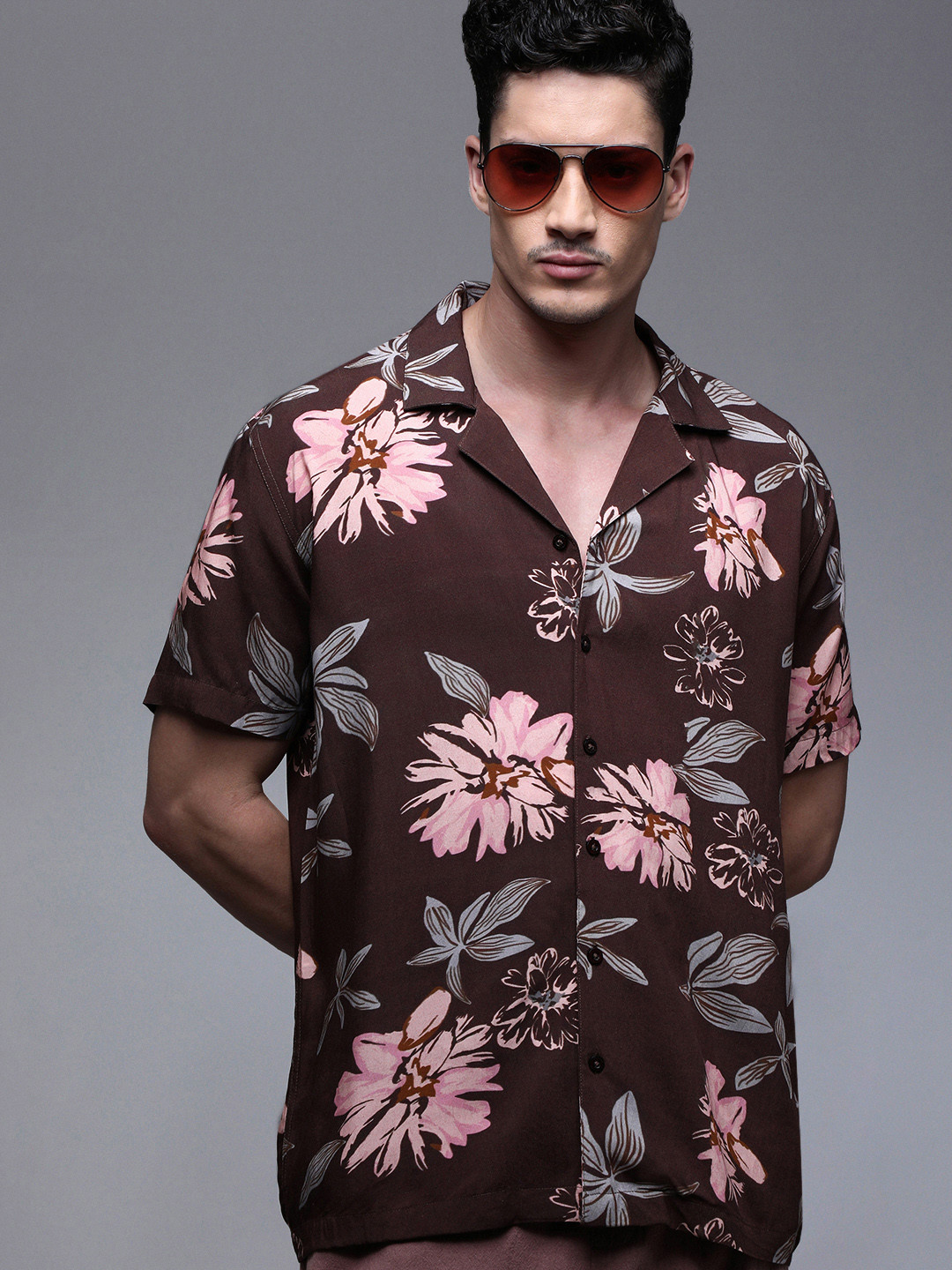 Paper Cut Oversized Printed Spread Collar Casual Shirt