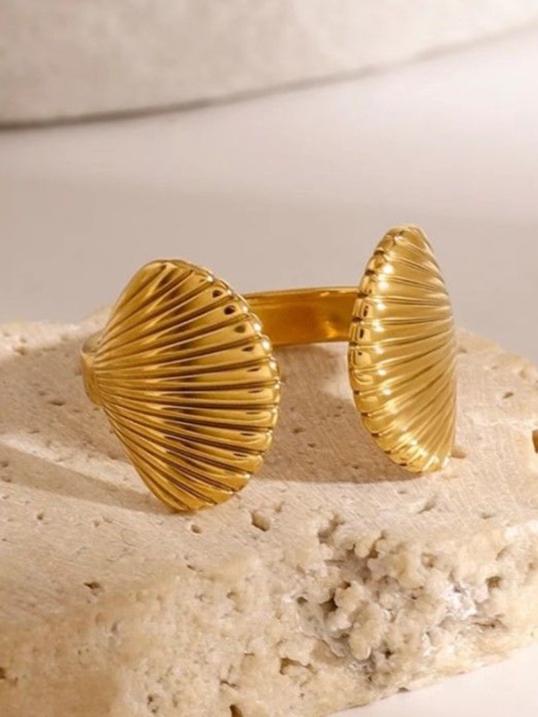 INKO & CO Women Gold-Plated Intricate Textured Adjustable Finger Ring