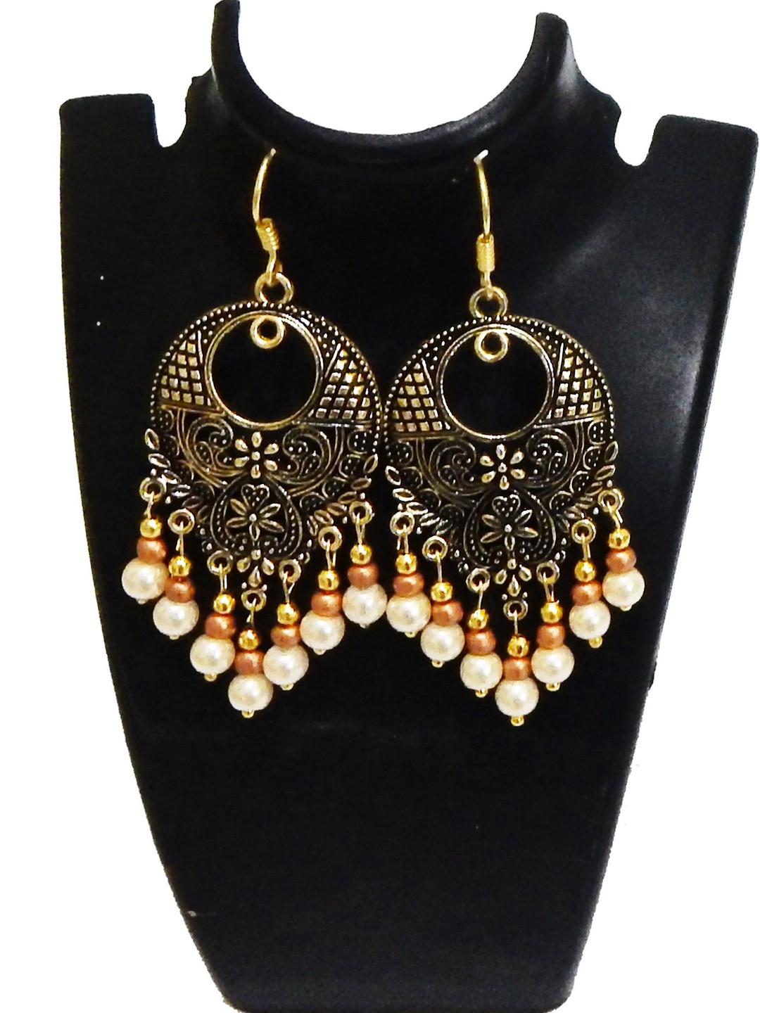 Jaya Vision Jewelry Synthetic Pearls Studded Copper Chandbali Earrings