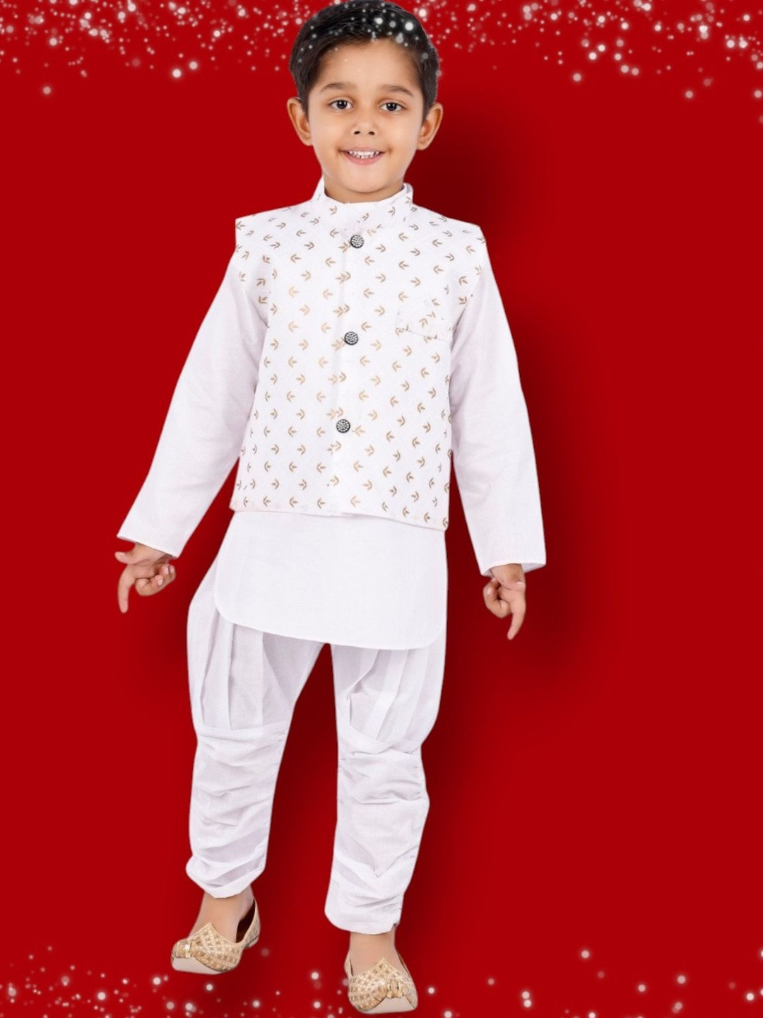 NEW GEN Boys Mandarin Collar Long Sleeve Kurta & Pyjamas With With Jacket