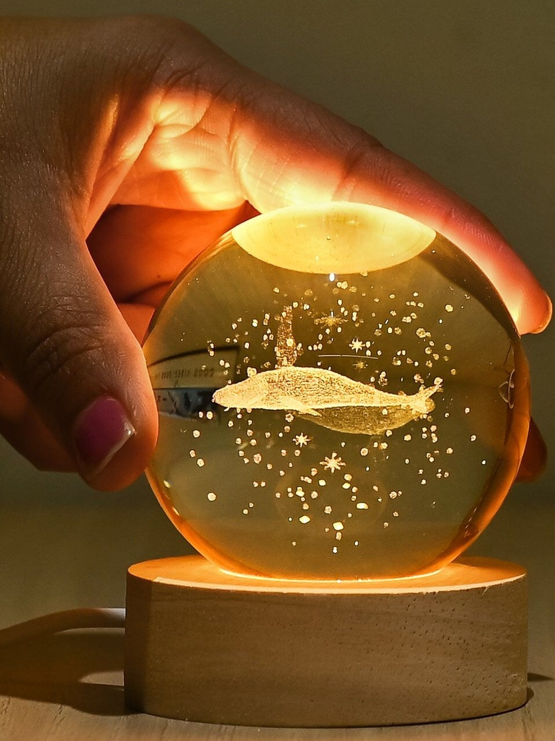 HINDCRAFT 3D Crystal Whale Glass Spherical Table Lamp