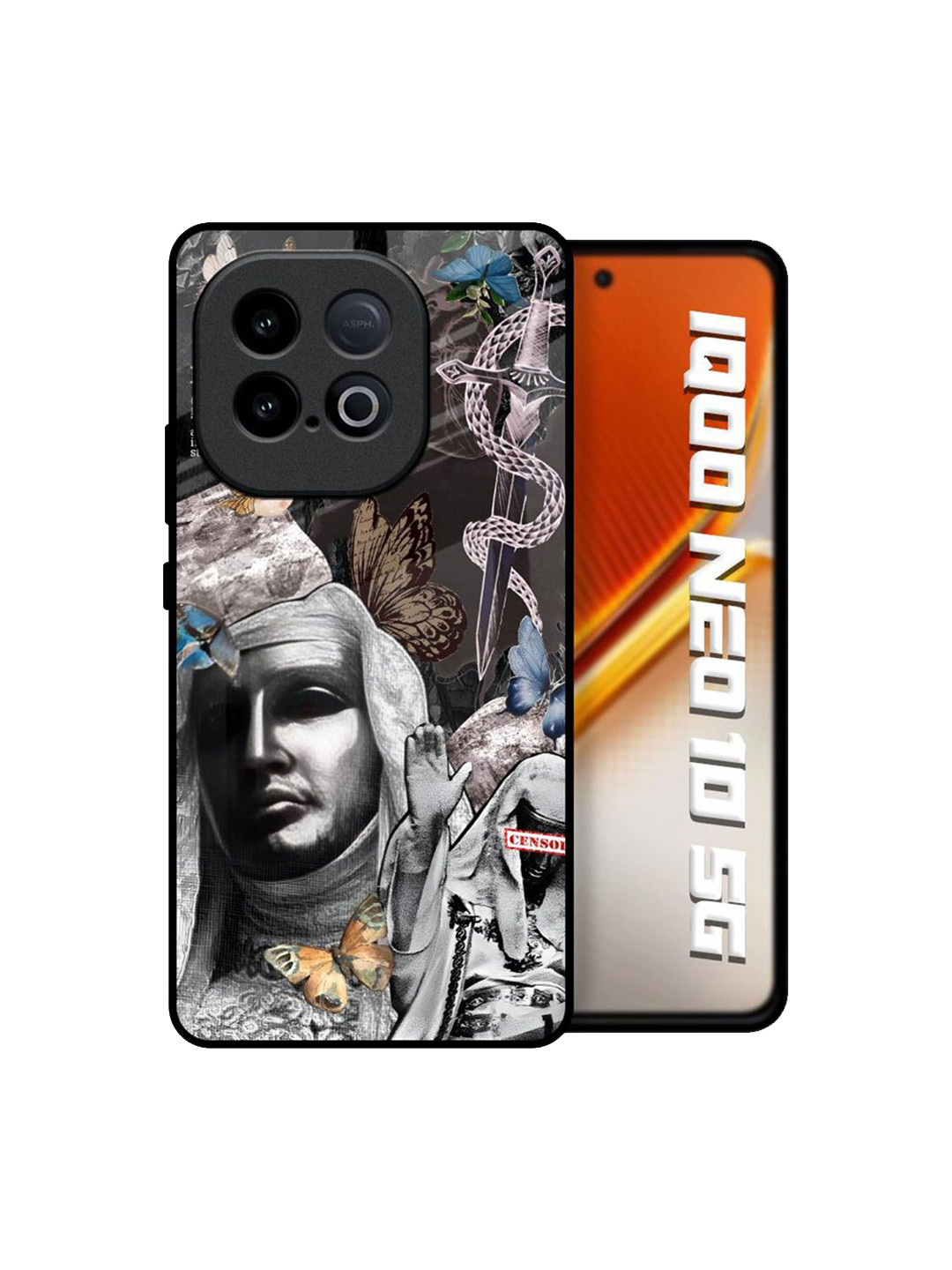 QRIOH Quirky Printed iQOO Neo 10 5G Shadowfly Glass Back Case Mobile Accessories