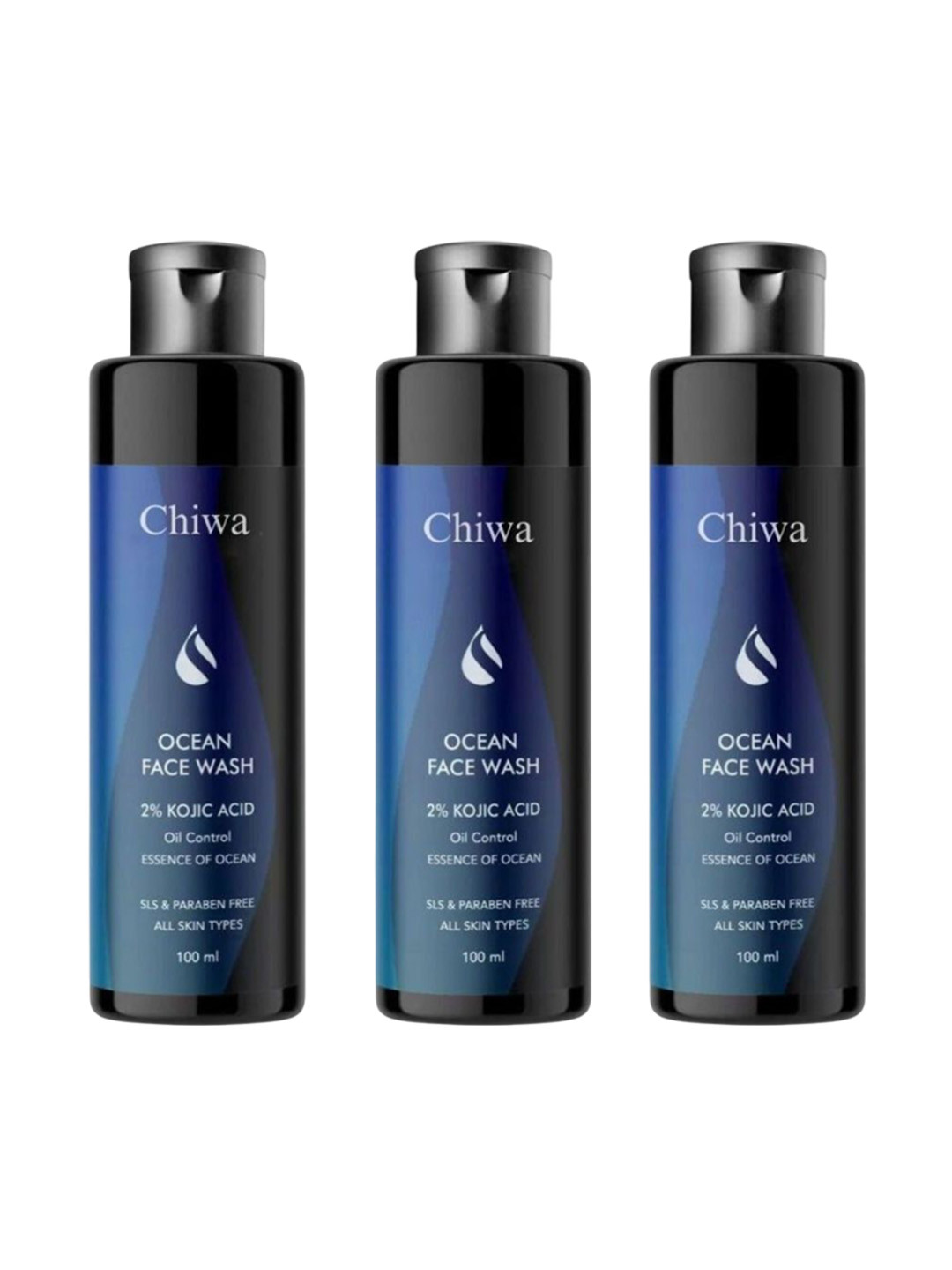 CHIWA Set Of 3 2% Kojic Acid Oil Control Essence Of Ocean Face Wash - 100 ml Each