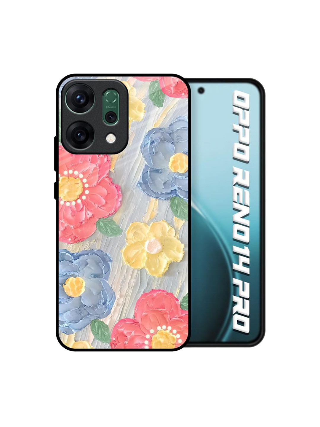 QRIOH Floral Canvas Glass Printed Oppo Reno14 Pro 5G Back Case Mobile Accessories