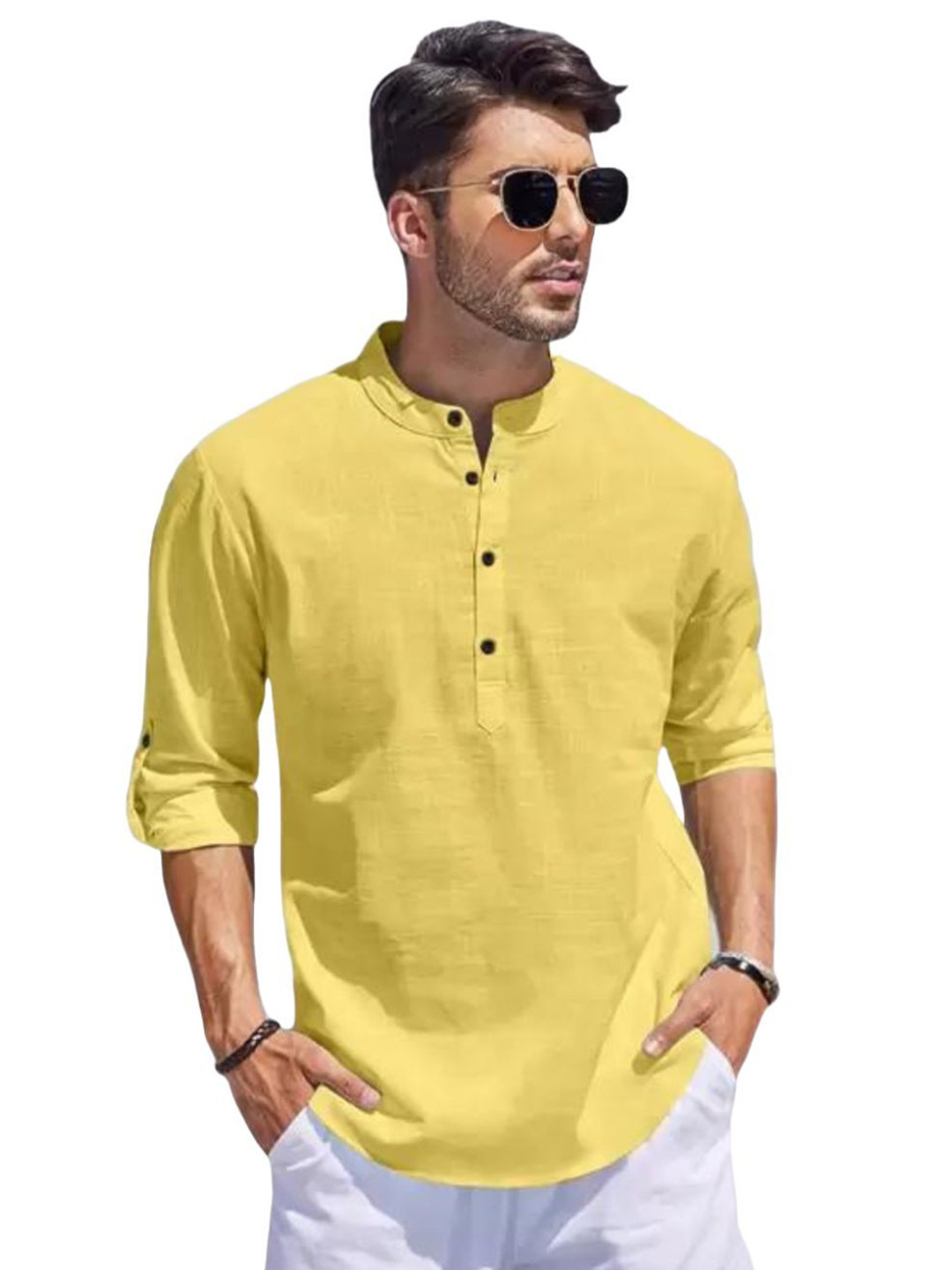 Classycollar By LifeRoads Men Solid Mandarin Collar Short Kurta
