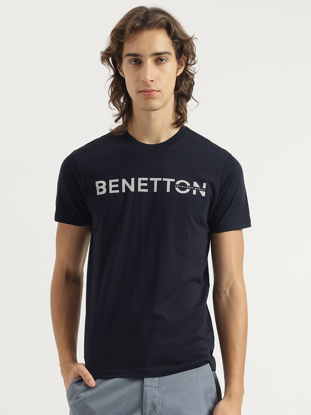 United Colors of Benetton Brand Logo Printed Crew Neck Pure Cotton T-shirt