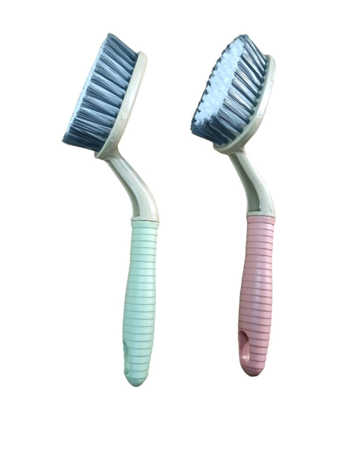 ARPANA BRIGHT Green & Pink Pack Of 2 Solid Plastic Bristles Sink Brushes