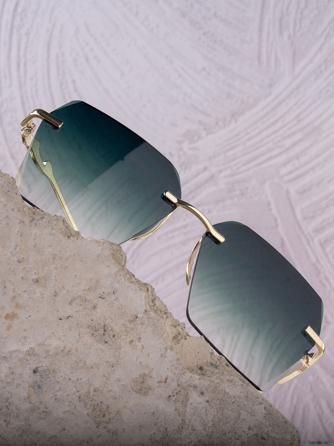 Leeway Unisex Rimless Rectangle Sunglasses with UV Protected Lens LW-1698-NEW-GREEN-3RD