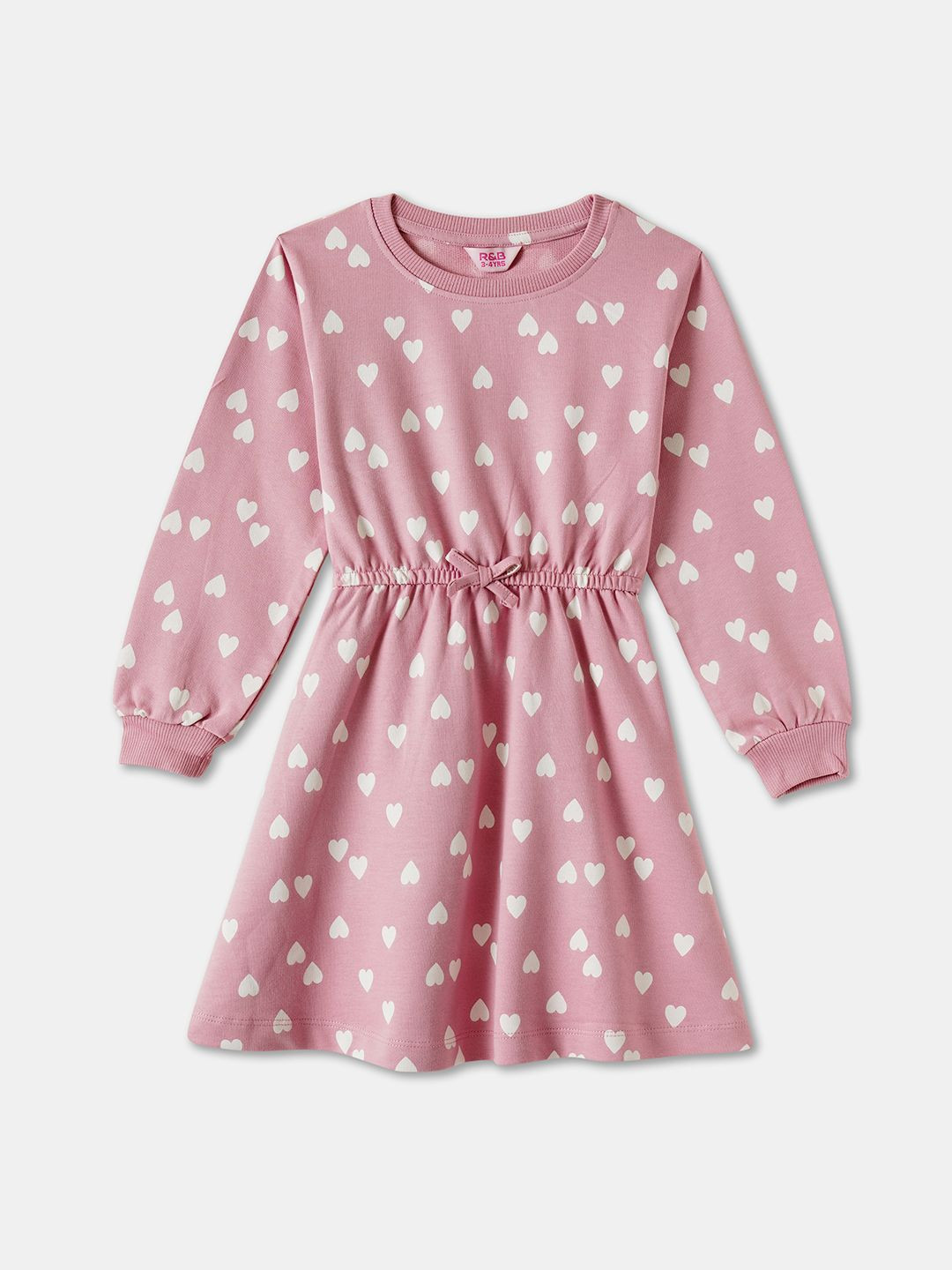 R&B Girls Conversational Printed Round Neck Peplum Knee Length Dress With Bow