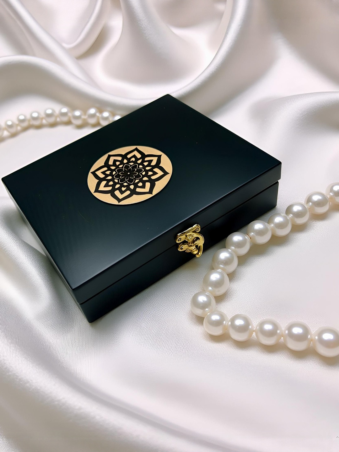 Angira handicrafts Black Wooden Storage Box with Velvet Interior