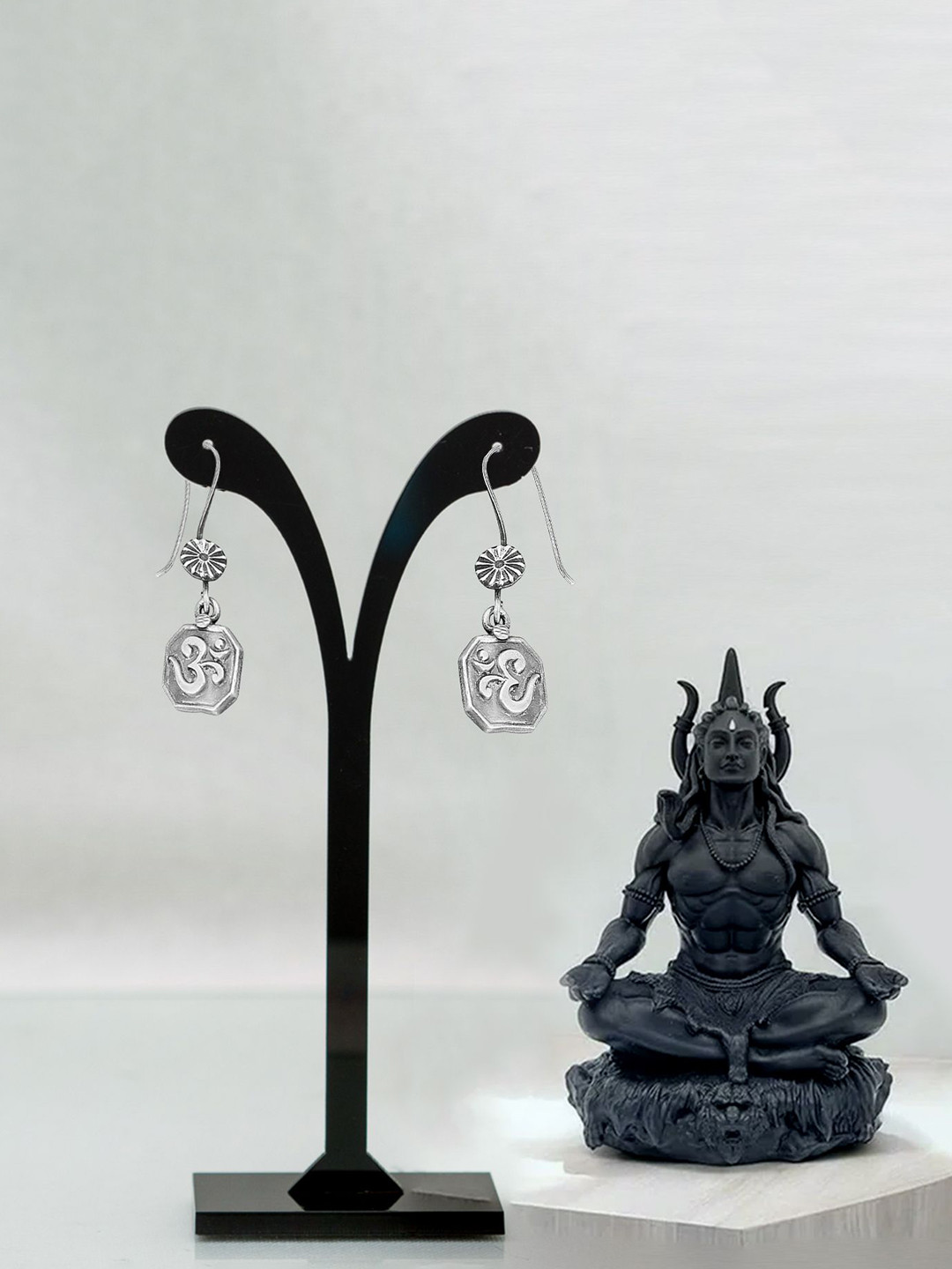 Meadows 925 Sterling Silver Rhodium-Plated Om Oxidised Studs